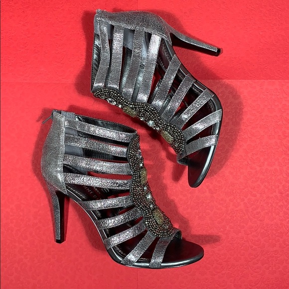 Gianni Bini Shoes - Gianni Bini Pewter Ceylon Jagger Open Toe Heels 6